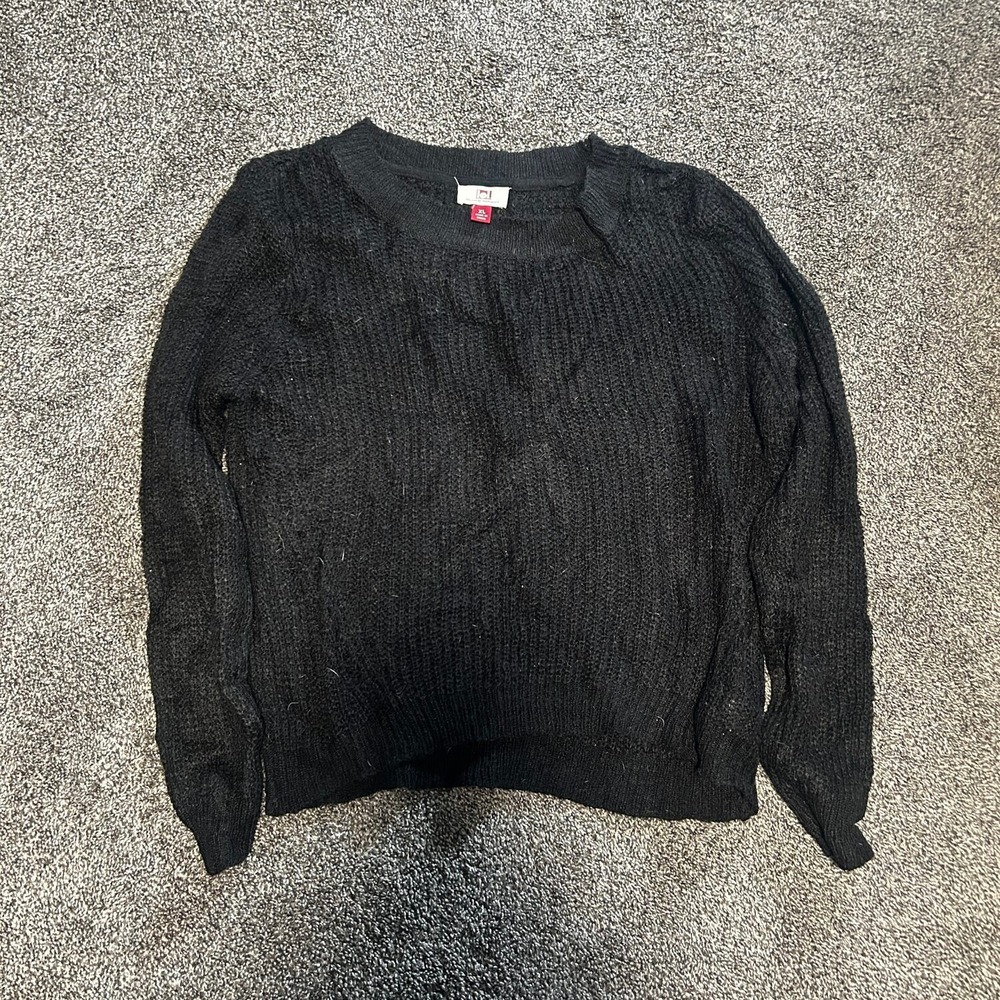 L.E.I. Pullover Sweater Womens XL Black Excellent Open Knit Crew Neck Sleeve